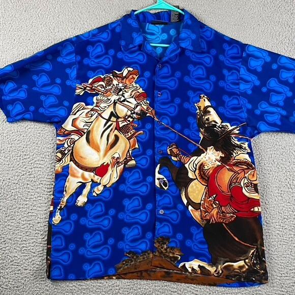Vintage J/E/T Bold Graphic Button Up Shirt Men's M Jousting Horses Abstract - Picture 2 of 10
